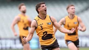 Joseph Hinder celebrates a goal.